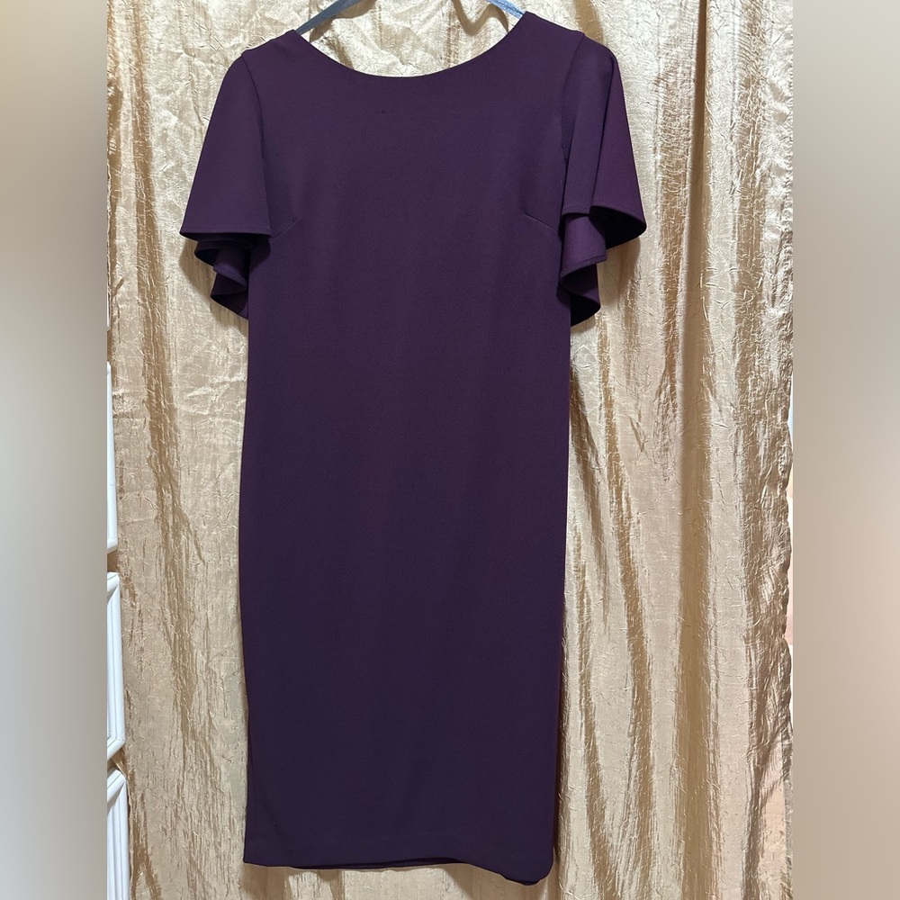 Calvin Klein sz 14 Plum Ruffle Sleeve/Back Dress